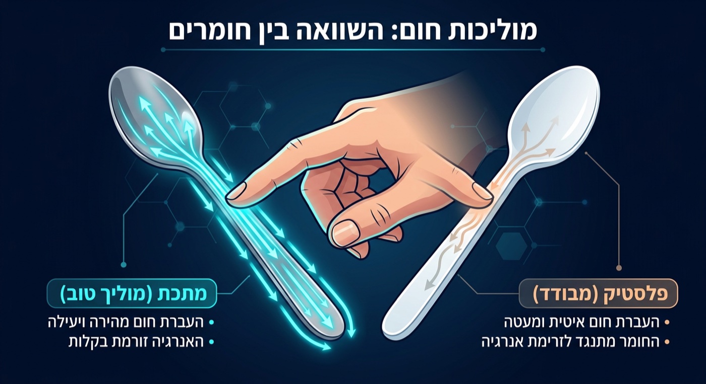 ויזואליזציה של הולכת חום — מתכת לעומת פלסטיק