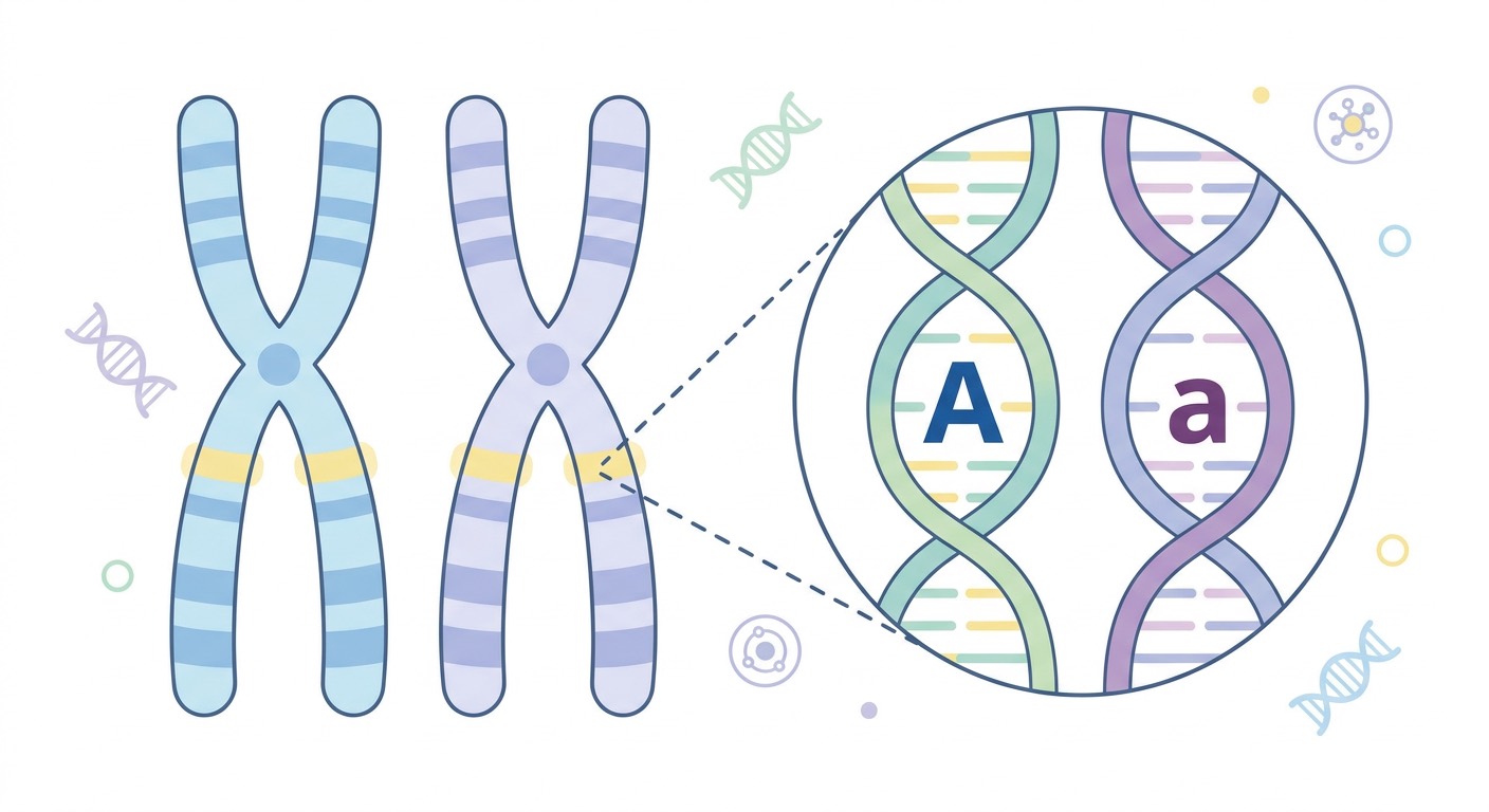 כרומוזום זוגי עם מיקום הגן — אלל דומיננטי ורצסיבי