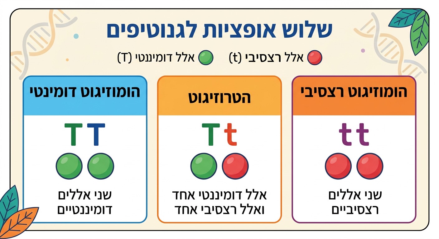 השוואה בין הומוזיגוט דומיננטי, הטרוזיגוט והומוזיגוט רצסיבי